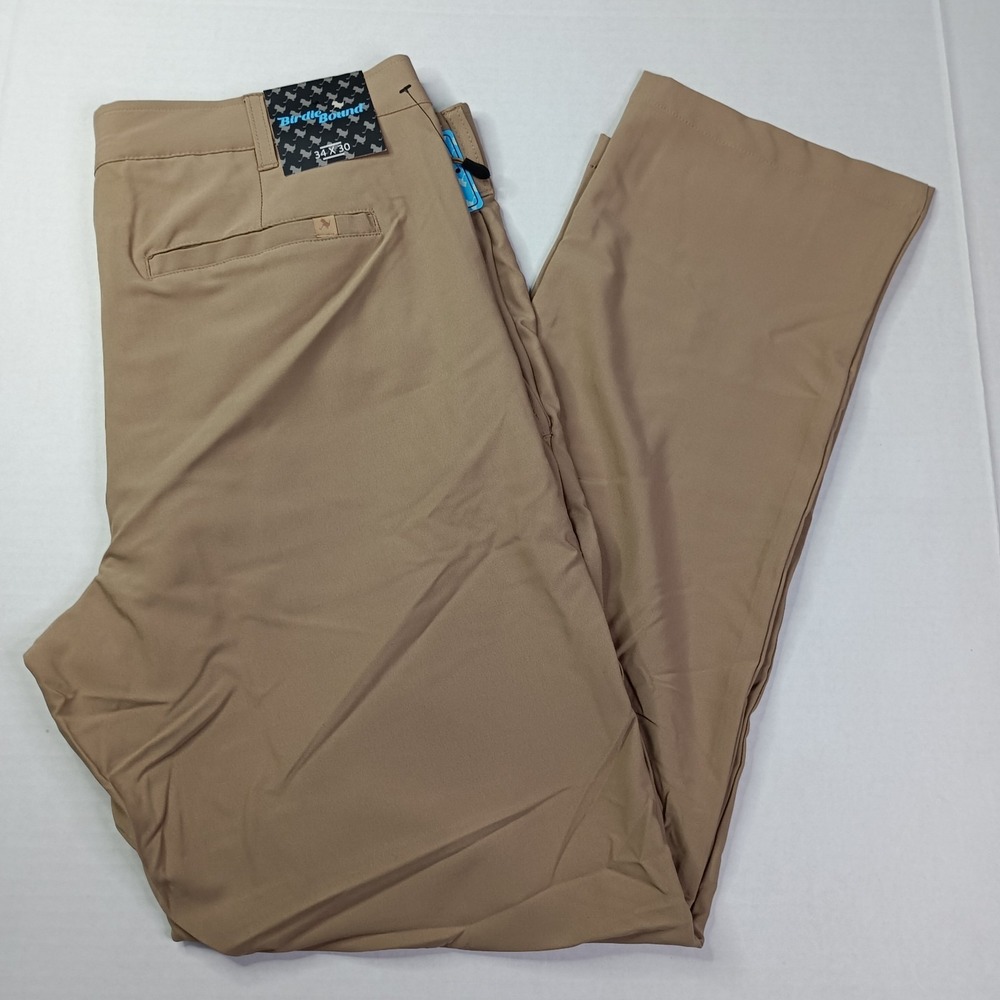Birdie Bound Golf Pants Mens Size 34x30 Khaki Flex Waist Straight Fit Casual NWT